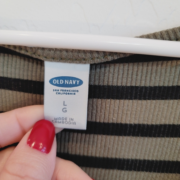 Old Navy Olive Green & Black Short Sleeve Striped Dress Women's Size Large - Picture 9 of 11